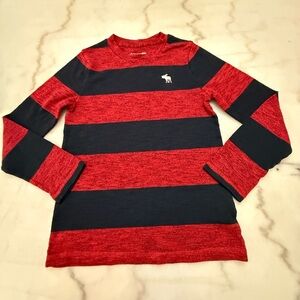 Abercrombie Kids Red and Navy Striped Long Sleeve Tee Size 9/10